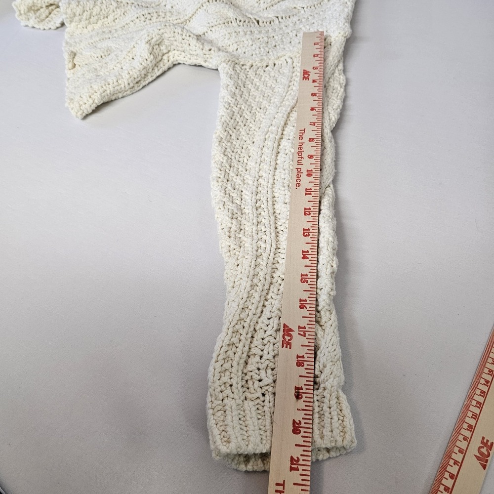 Free People Womens Large Ivory Crop Chunky Open Cable Knit Sweater Top 100% Cott - Picture 10 of 10